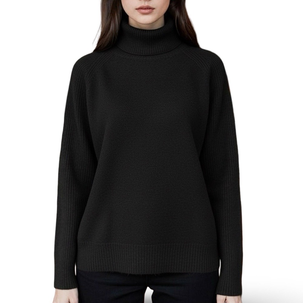 LINY XIN Pure Fine Merino Wool Turtleneck Sweater Women Small Black Minimalist